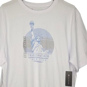 Travis Mathew Mens XXL White Statue Liberty New York TShirt Tee Short Sleeve New